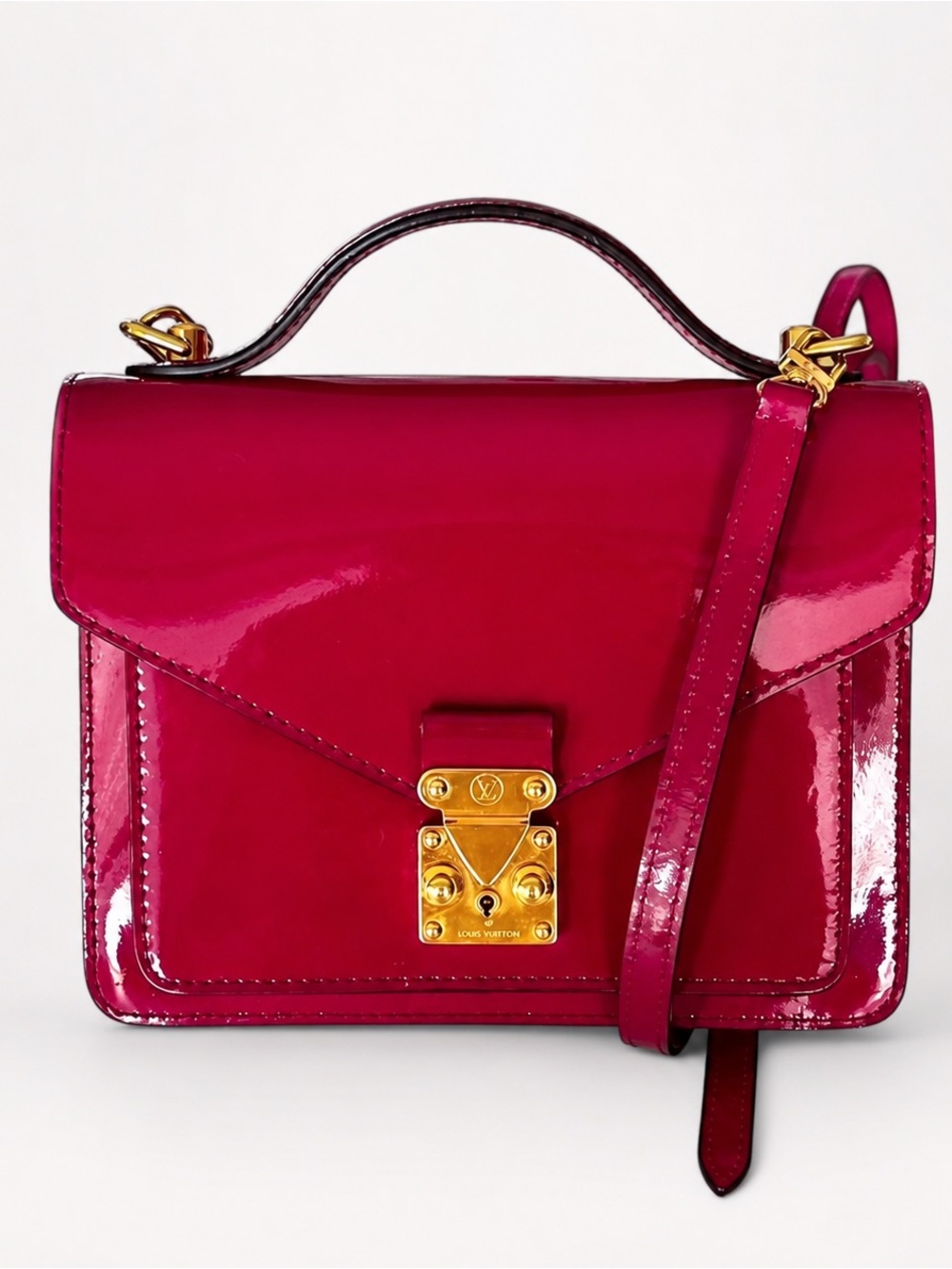 Louis Vuitton Monceau BB Fuchsia Patent Leather Top Handle Crossbody Bag